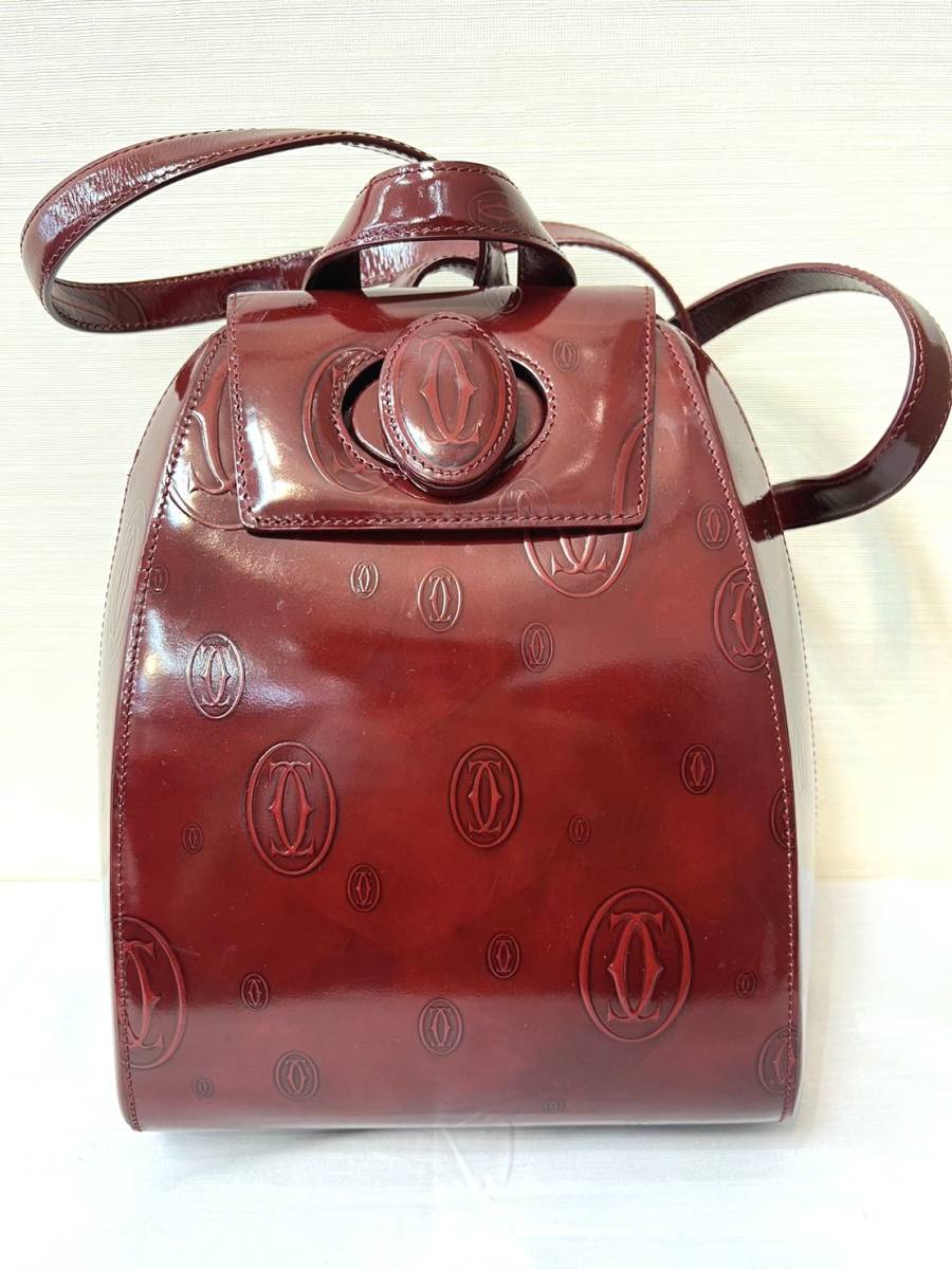 191165-2522 ほぼ未使用保管品 Cartier カルティエ ハッピーバースデー リュックサック バックパック リュック パテントレザー ボルドー