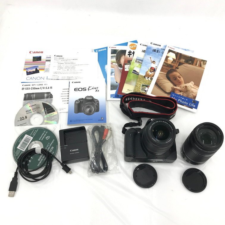 Canon　キヤノン　EOS Kiss X4 + EF-S 18-55/3.5-5.6 IS + EF-S 55-250/4-5.6　通電未確認【BLANB009】
