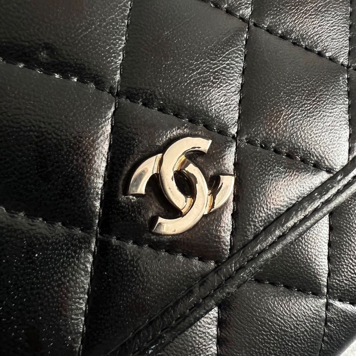 CHANEL シャネル ミニミニマトラッセ ラムスキン ココマーク ポーチ 黒 