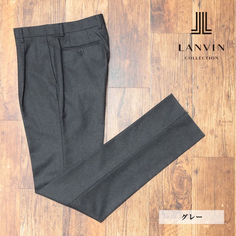 秋冬/LANVIN COLLECTION/46サイズ/スラックス パンツ ウール100％サキソニー 無地 ワンタック 日本製 美脚 新品/グレー/hf144/