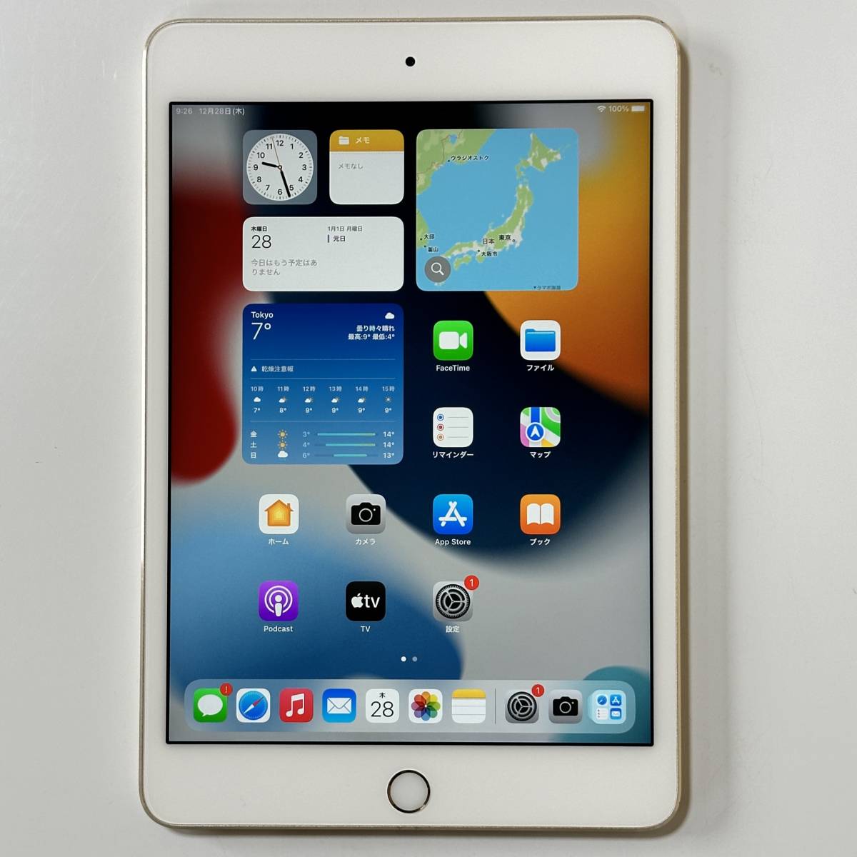 Apple iPad mini 4 ゴールド 128GB FK9Q2J/A Wi-Fiモデル iOS15.8 アク