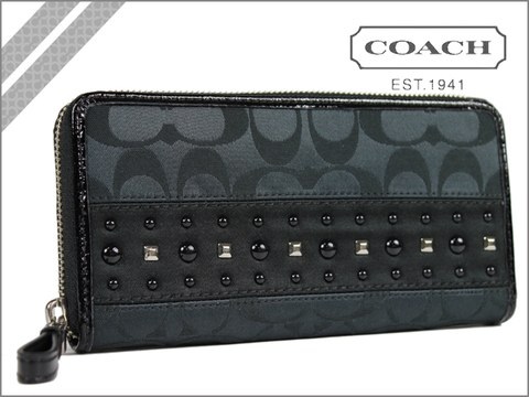 COACH コーチ 新作スタッズ長財布 ブラック 新品レア本物 レザー