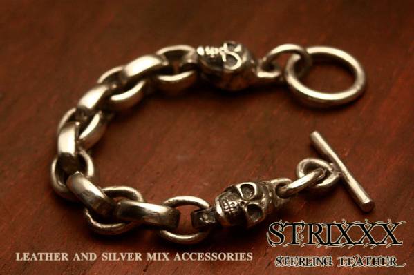 スカルストレートブレスレット STRIXX sterling leather