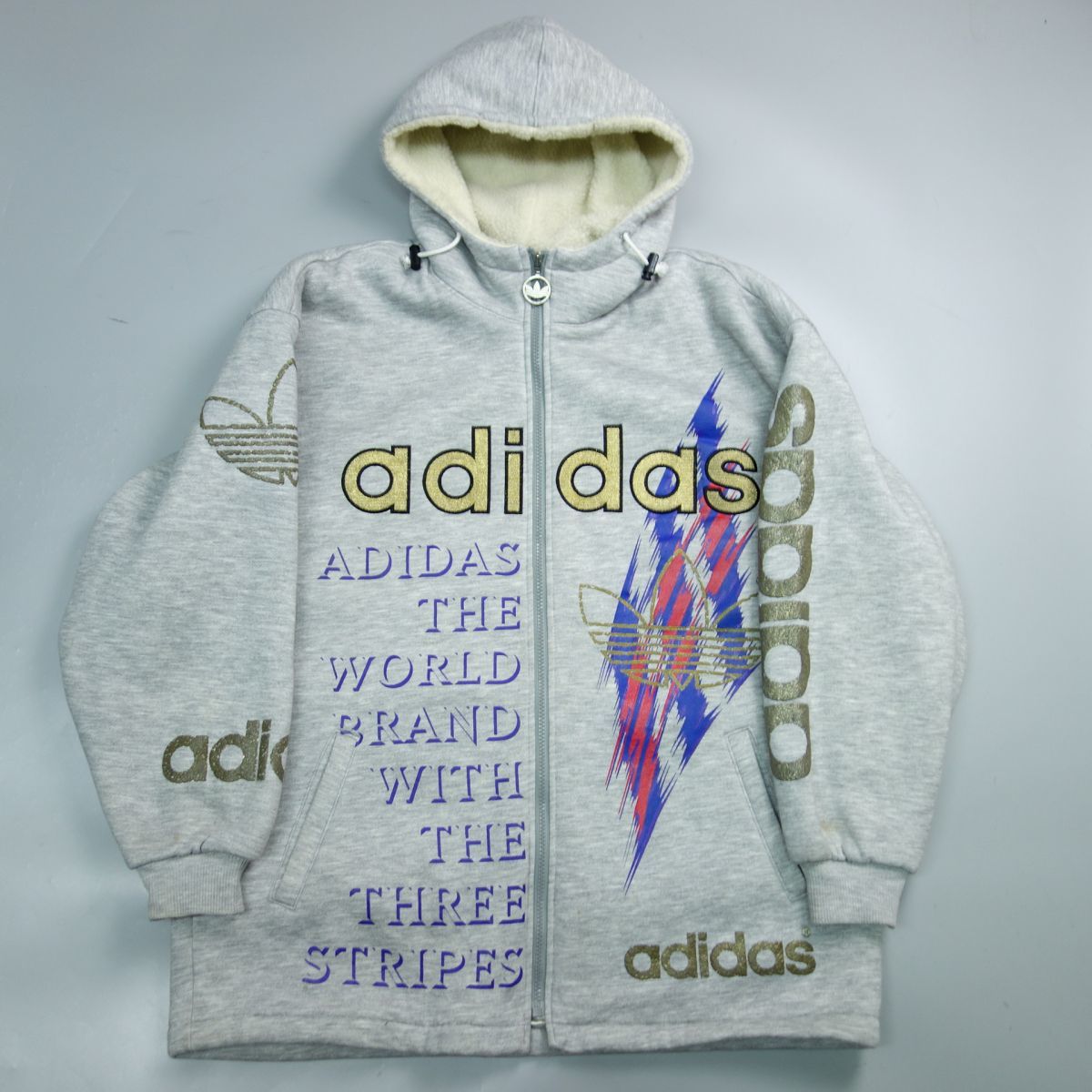 80s 90s アディダス adidas デサント ロゴ 総柄 ボア スウェット 