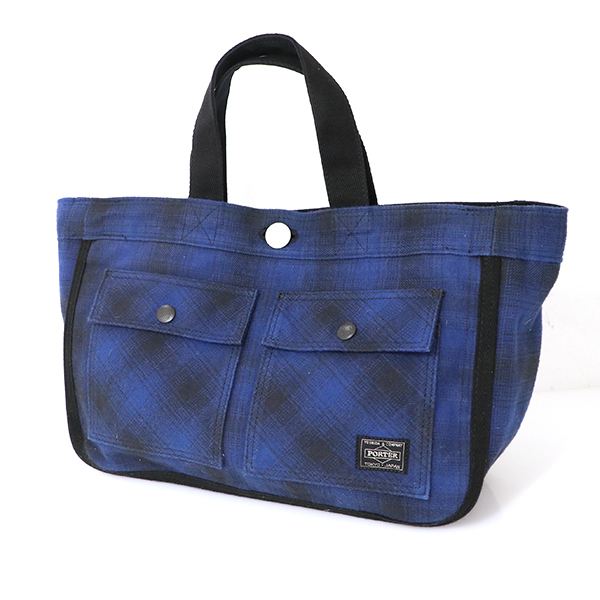 希少　PORTER ポーター 吉田カバン　リバーシブルトートバッグ　ユニセックス 吉田カバン ポーター PORTER ブルーチェック キャンバス リバーシブル