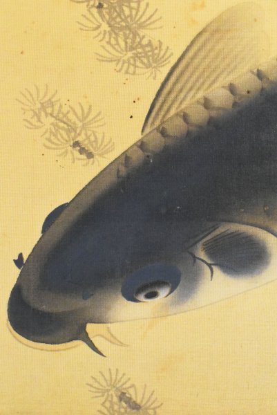 K2930 模写 芳園「双鯉」絹本 作者不明 遊魚 鯉 KOI 日本画 中国 書画