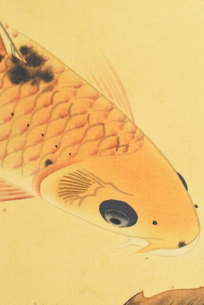 K2930 模写 芳園「双鯉」絹本 作者不明 遊魚 鯉 KOI 日本画 中国 書画