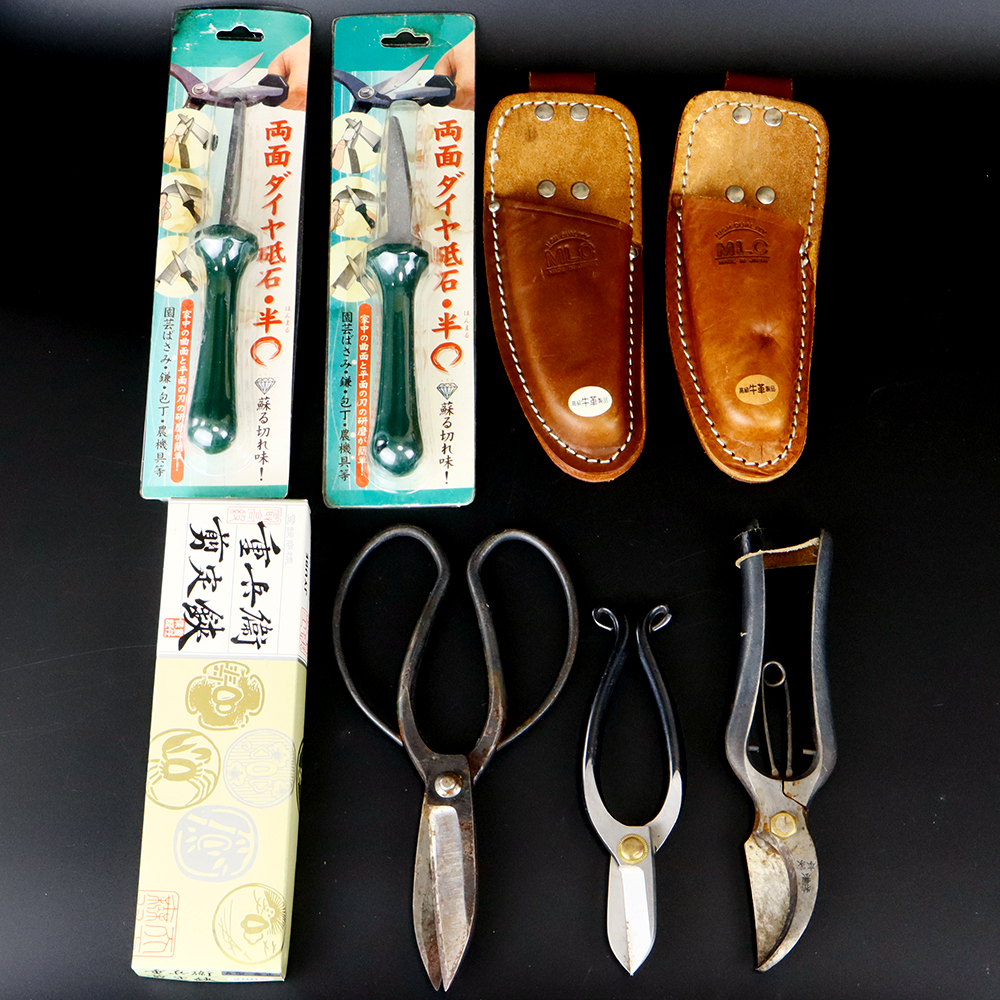 B01. 中古の品 剪定鋏 4品 重兵衛/本鍛造 宗寛 手打/章貴 康〇 砥石2品 