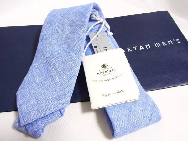 新品 ルイジ ボレッリ リネン ネクタイ 麻 ボレリ ブルー 青