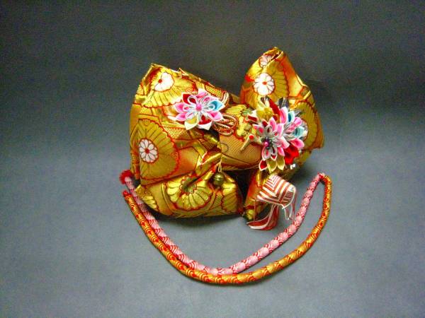[a] 子供用 作り帯 着物 ひな祭り 金糸 帯締め お祝 豪華 七五三