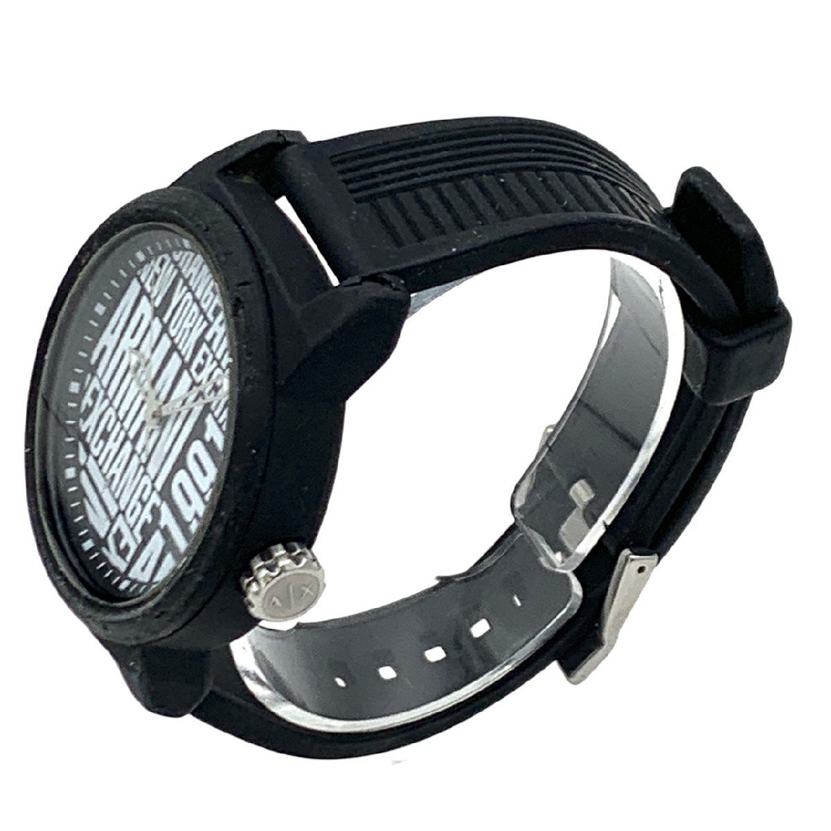 KS ARMANI EXCHANGE アルマーニ エクスチェンジ AX1443 Qz クオーツ ブラック ラバー シリコン ブレス メンズ 黒 ...