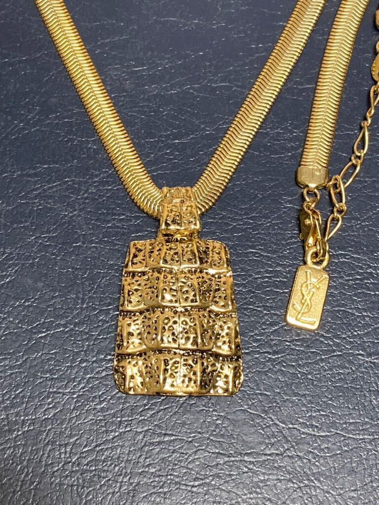希少 美品 イヴサンローラン クロコ型押し 鰐 ゴールド色 ロング
