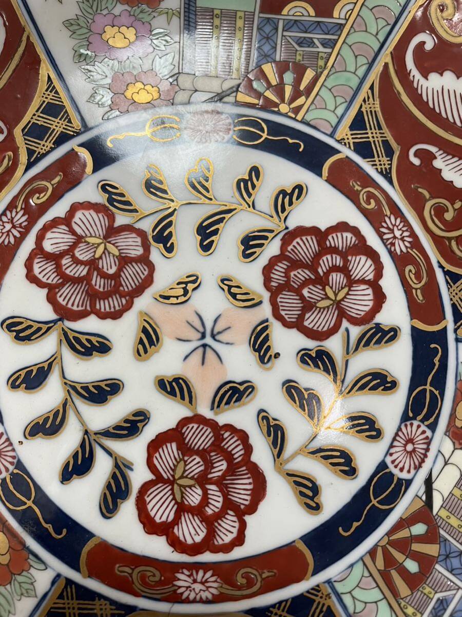 H0518】秀峰作 大皿 飾皿 色絵 陶器 和食器 額皿 刺身皿 丸皿 直径約