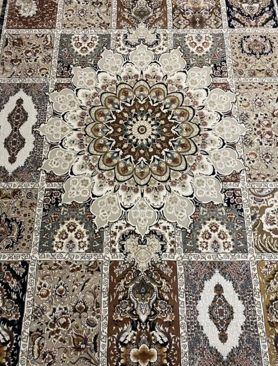 Y3346 高級ペルシャ絨毯 イラン シルク100% 手織り72万ノット 百貨店展示品 大判 最高峰約144万ノット シルク30％ウール70% イラン産
