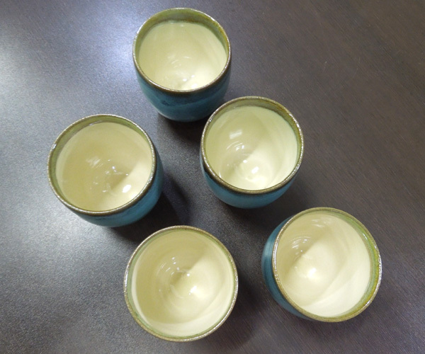 長期保管品 小樽窯 白勢陶園 均青湯呑 5客 茶器 共箱付き おたる焼 