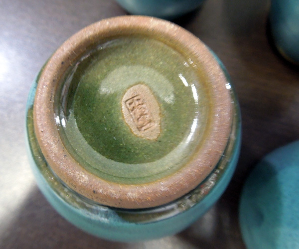 長期保管品 小樽窯 白勢陶園 均青湯呑 5客 茶器 共箱付き おたる焼 