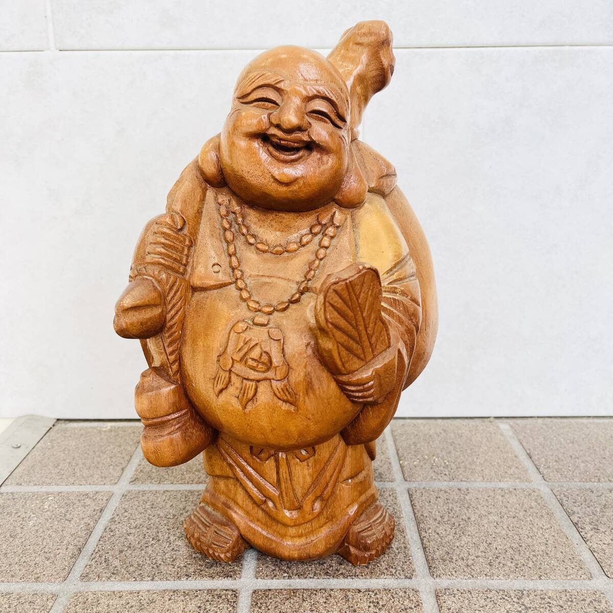 NA7365 恵比寿様 薫作 木彫り 高さ約30cm 七福神 置き物 人形