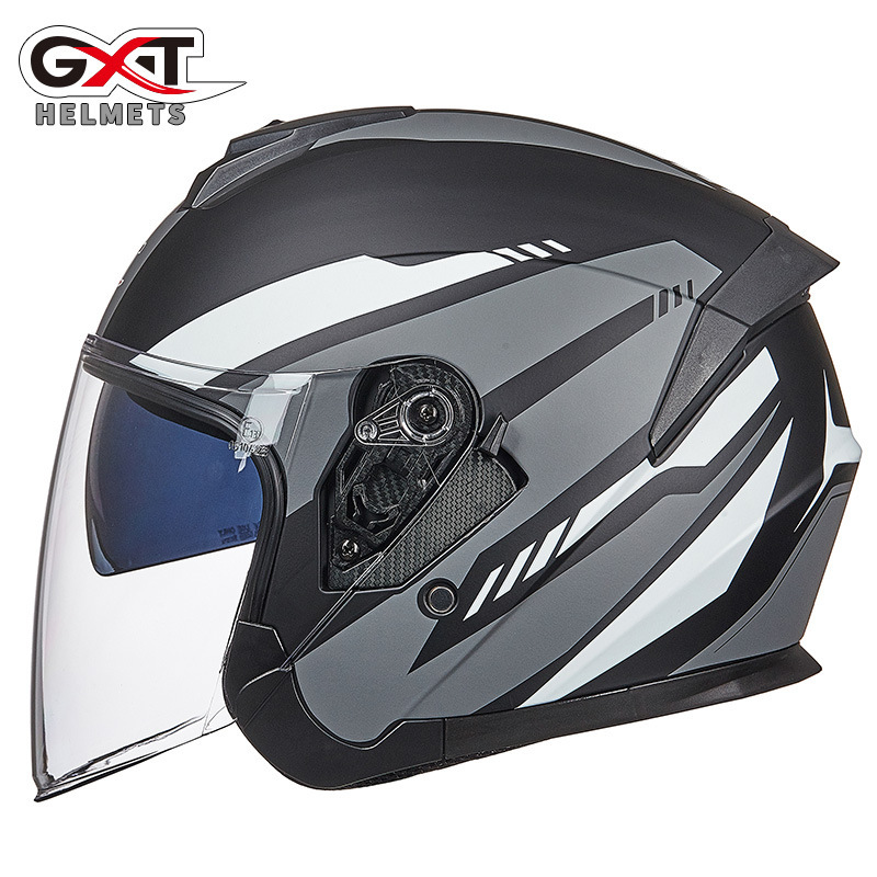 バイク用品 ヘルメットジェットヘルメット ダブルシールド バイクヘルメット ハーフヘルメット 半帽 Helmet 男女兼用 全10色 つや消し黒灰_1