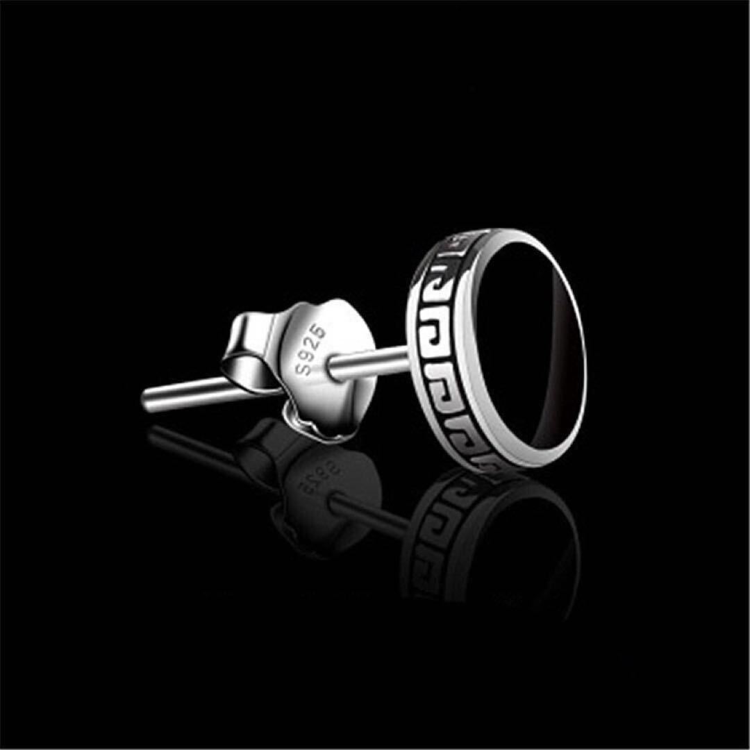 新品未使用S925 メンズ　ピアス ファッション 丸 ブラック 両耳 韓国　おしゃれ　かっこいい　大人気　イベント　クロ　_4