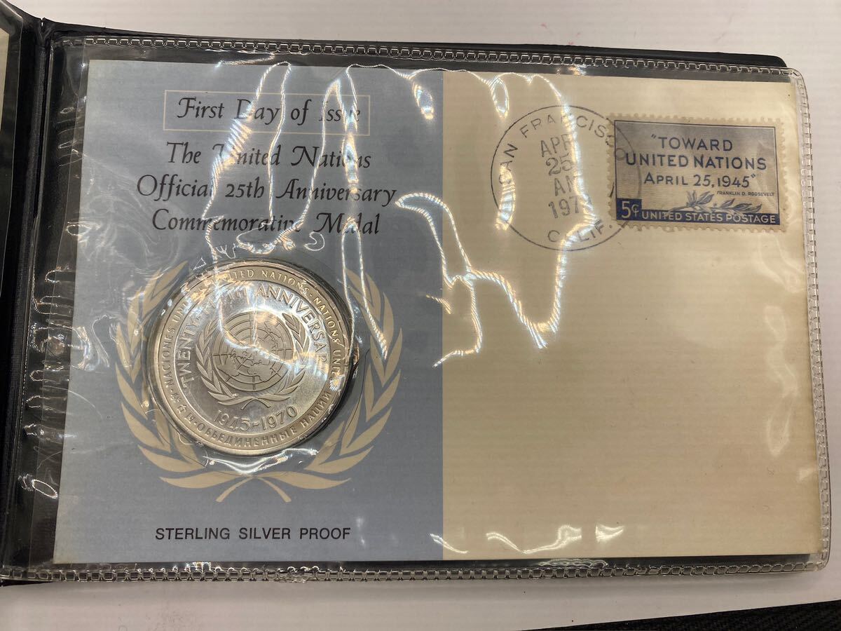フランクリン・ミント製・国連公式記念メダル 1円〜 記念メダル 国際連合 国連 シルバー 25周年記念メダル 1945~1970