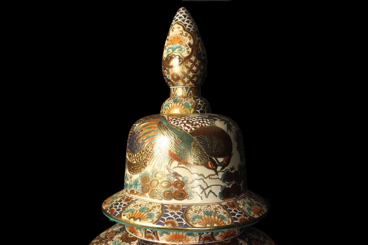 董芸】過去最大級 薩摩焼 薩摩錦手 豪華絢爛 花鳥図 沈香壷 飾り壺 高