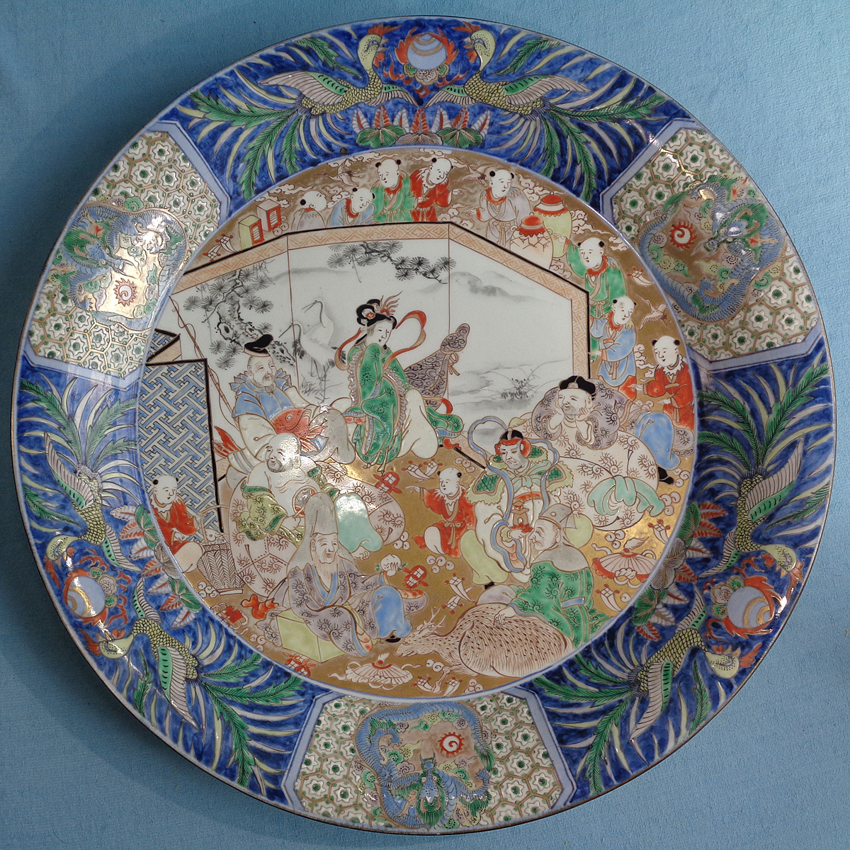 古伊万里 金彩 色絵 布袋 鳳凰紋 【渦福】 深鉢 深皿 HS】02【古伊万里 金彩色絵 七福神図 龍/鳳凰 大皿 皿 盛皿 飾り皿 46