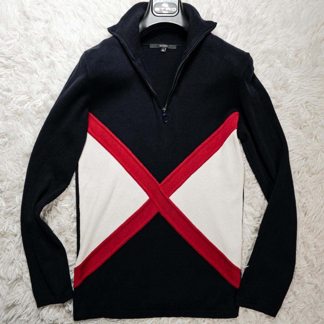 美品!GUCCI/グッチ ハーフジップニット☆シェリーライン☆ロゴ☆メンズ