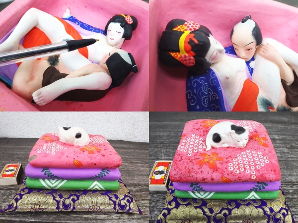眠り猫/博多人形 春画人形◇枕絵/笑物/縁起物/隠絵/裏絵/美人/(日本