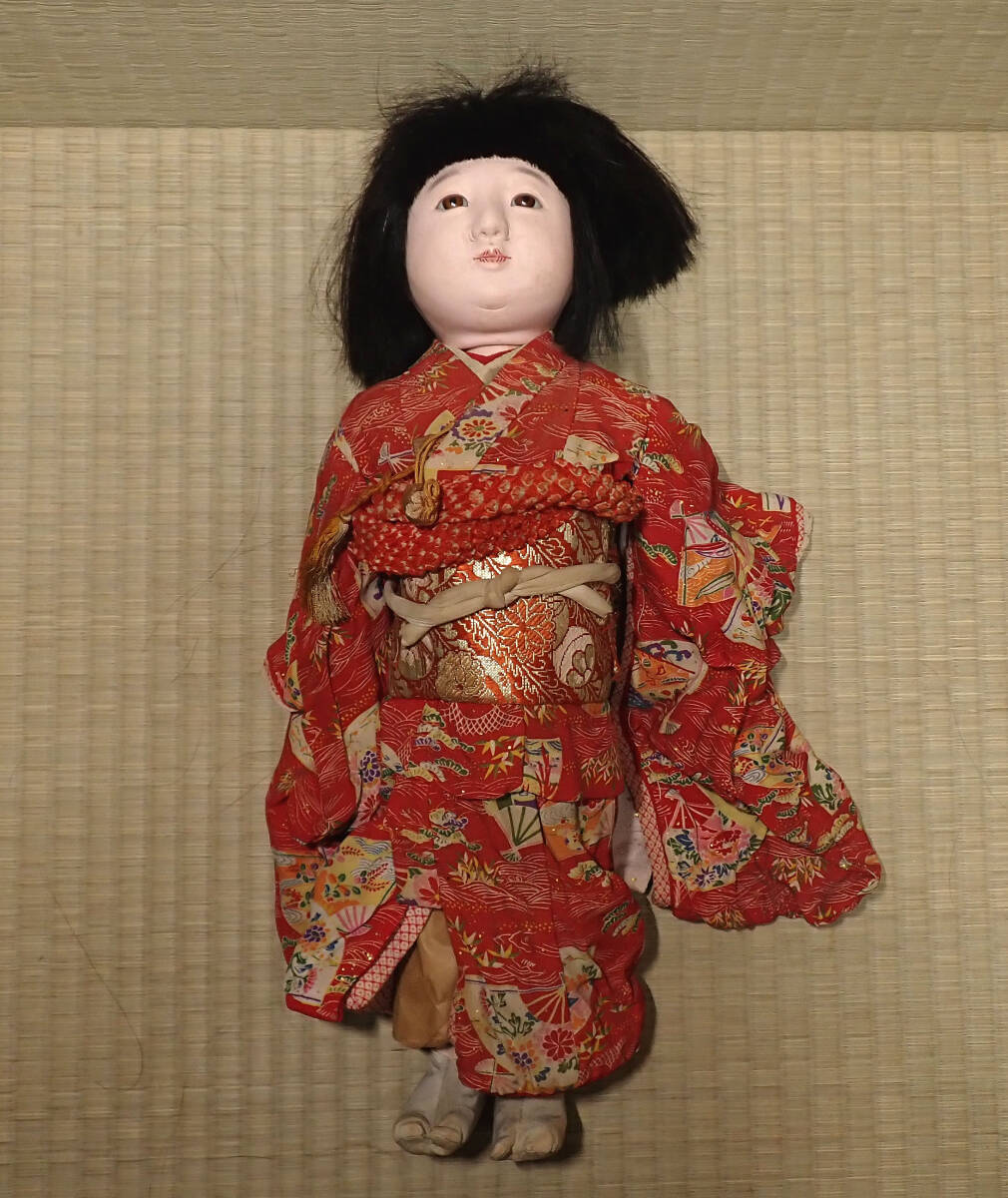 昭和レトロ【古い市松人形 おかっぱ 女の子 44cm 難あり】日本人形