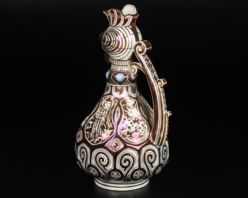七代 加藤幸兵衛 】最上位作 ラスター彩姑姫鳥獣文鳳首瓶 父 加藤卓男