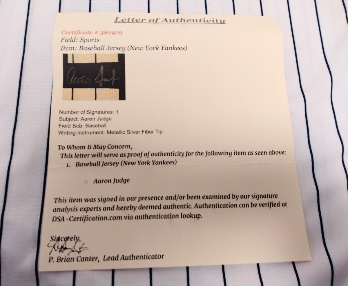 アーロン・ジャッジ 直筆サイン タグ付 ユニフォーム ニューヨークヤンキース MLB 大谷翔平 ライバル スーパースター レア品 COA_3