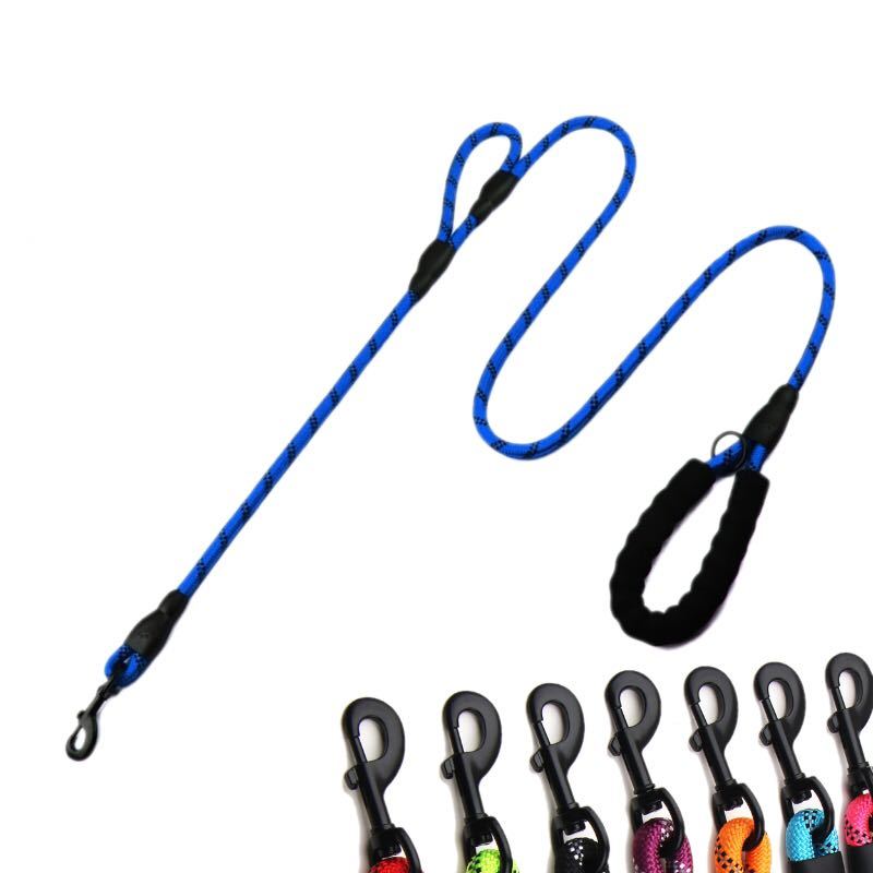 犬用リード ダブルハンドル 中型犬 大型犬用1.8M ロングリード　 夜光材質　ブルー_1