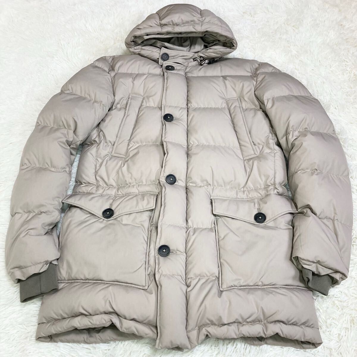 極 HERNO ヘルノ POLAR TECH 最高級 ダウンジャケット アウター ブルゾン コート フーディ メンズ ベージュ サイズ46 M ...