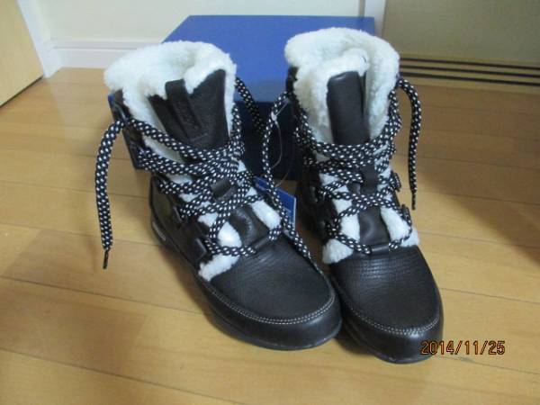 新品Reebokイージートーン本革♪防水クショートブーツ24黒防寒