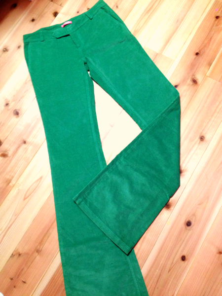 MANOUSHマヌーシュ☆グリーンコーデュロイパンツ☆お花リボン付