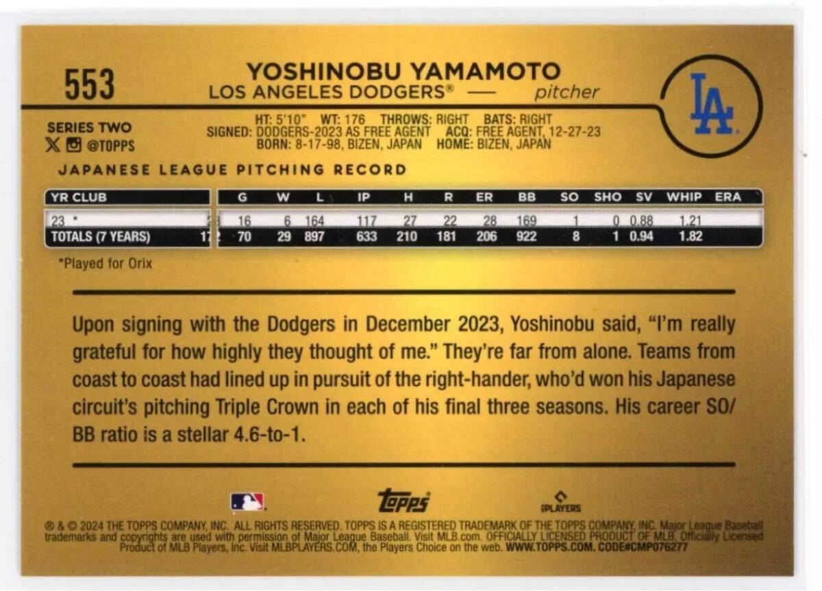 激レア) Golden Mirror 山本由伸 2024 Topps Yoshinobu Yamamoto #553 