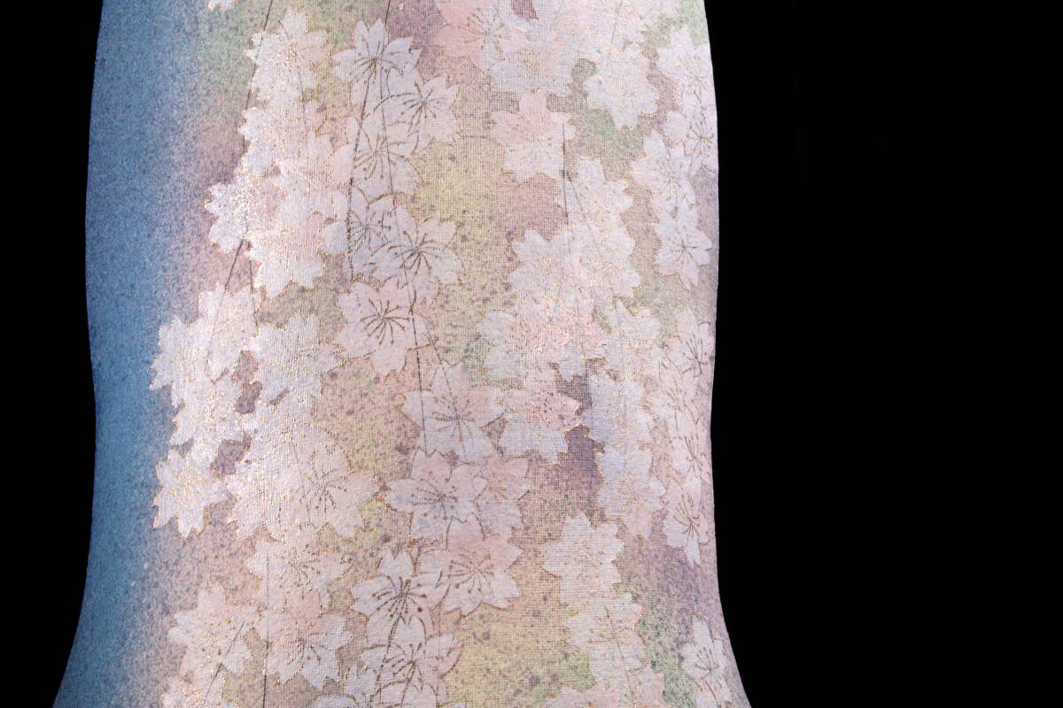 欟】 現代名工 島田恭子 益子焼 布目金彩桜文花瓶 特大55cm 壷 花入