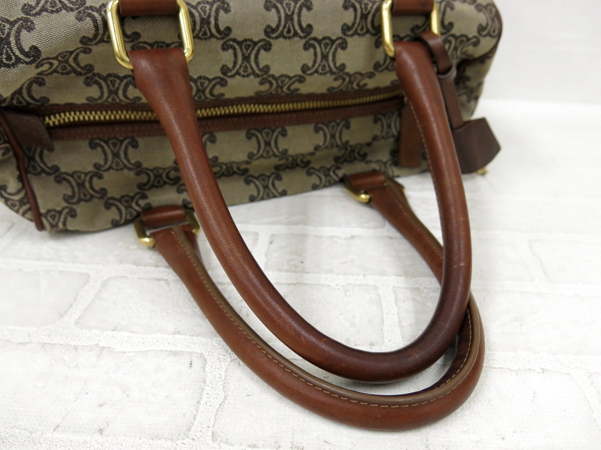 ◆美品◆CELINE セリーヌ◆マカダム◆キャンバス カーフ レザー 本革◆トート バッグ◆ブラウン系 G金具◆ヴィンテージ◆腕掛け◆A9136