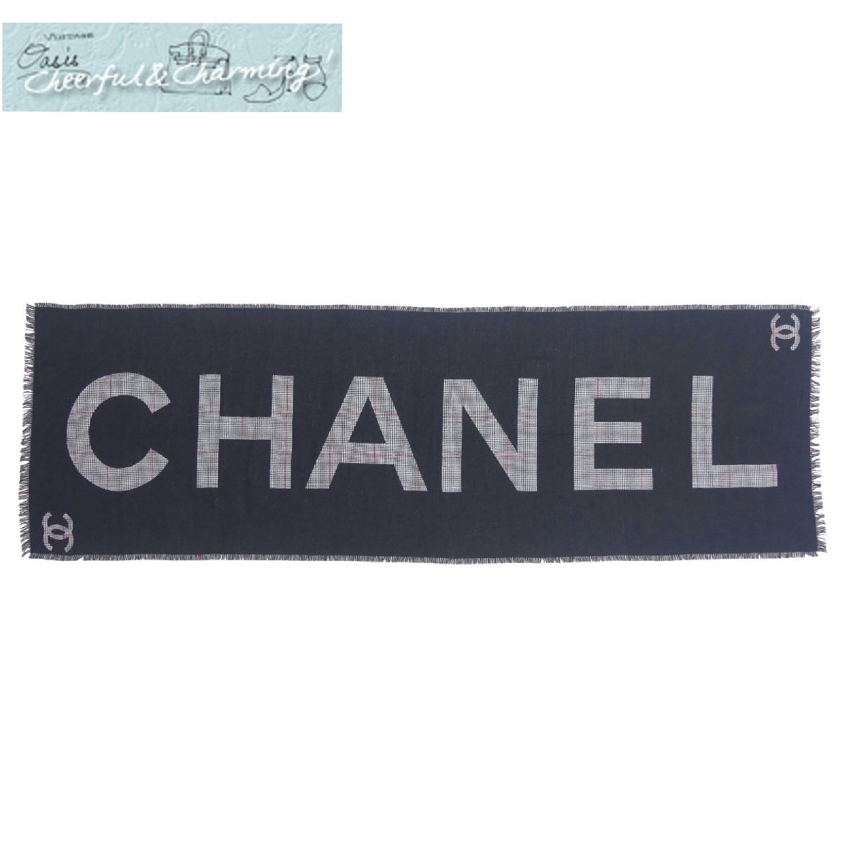 CHANEL ストール ショール ブラック/グレー グレンチェック シルク