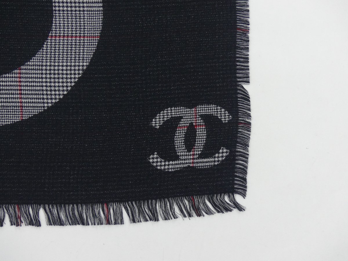 CHANEL ストール ショール ブラック/グレー グレンチェック シルク