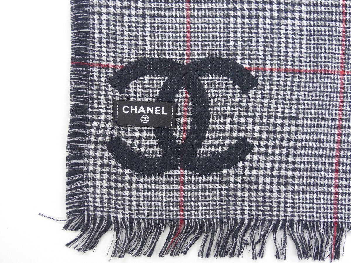 CHANEL ストール ショール ブラック/グレー グレンチェック シルク