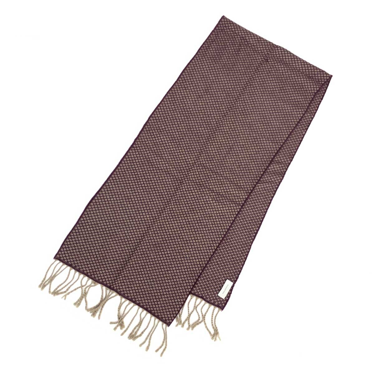 ◆Ermenegildo Zegna エルメネジルドゼニア マフラー◆ ベージュ×ボルドー ウール100％ メンズ イタリア製 服飾小物