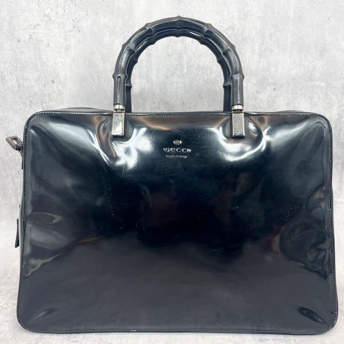 GUCCI グッチ バンブー ブラック 黒 パテントレザー ビジネスバッグ 極美品 大容量 GUCCI グッチ メンズ ビジネスバッグ バンブー パテント