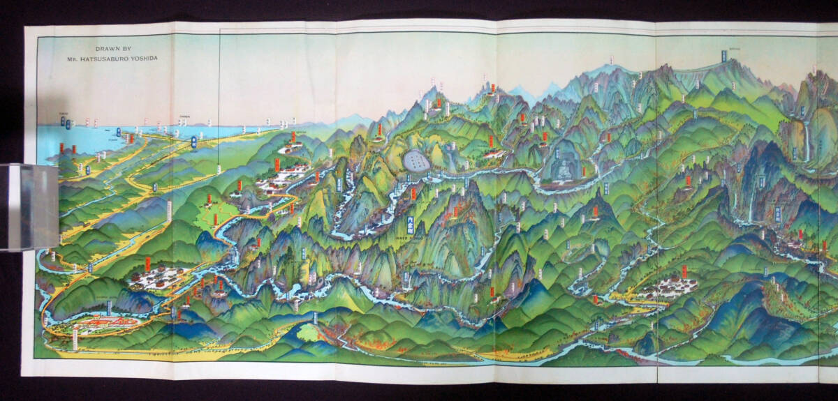 戦前 旅行案内/鳥瞰図 金剛山(朝鮮) 吉田初三郎(画) 1929年 九つ折
