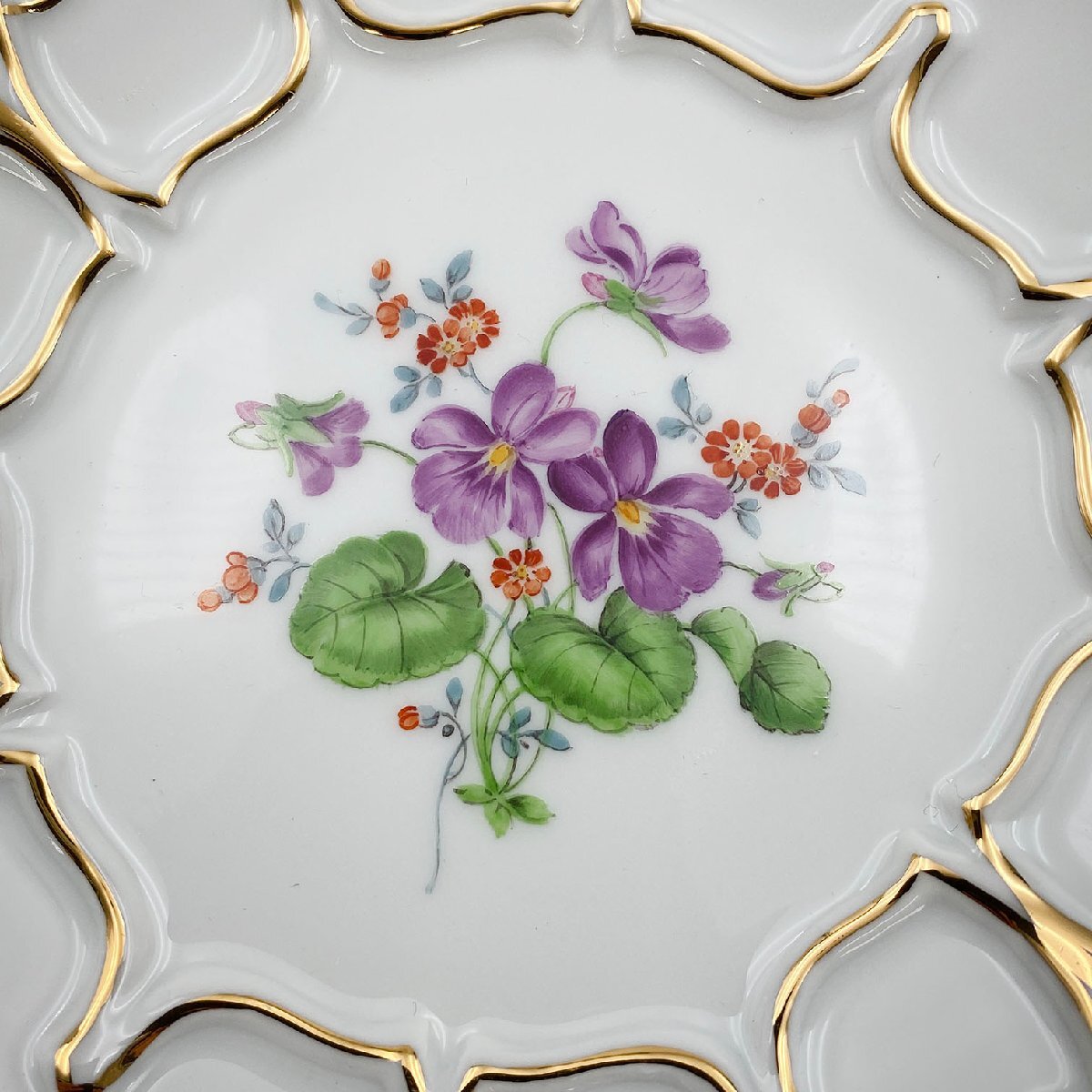 Meissen マイセン 二つ花 グランツゴールド 金彩 リーフ レリーフ