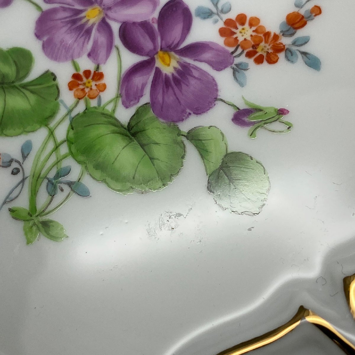 Meissen マイセン 二つ花 グランツゴールド 金彩 リーフ レリーフ