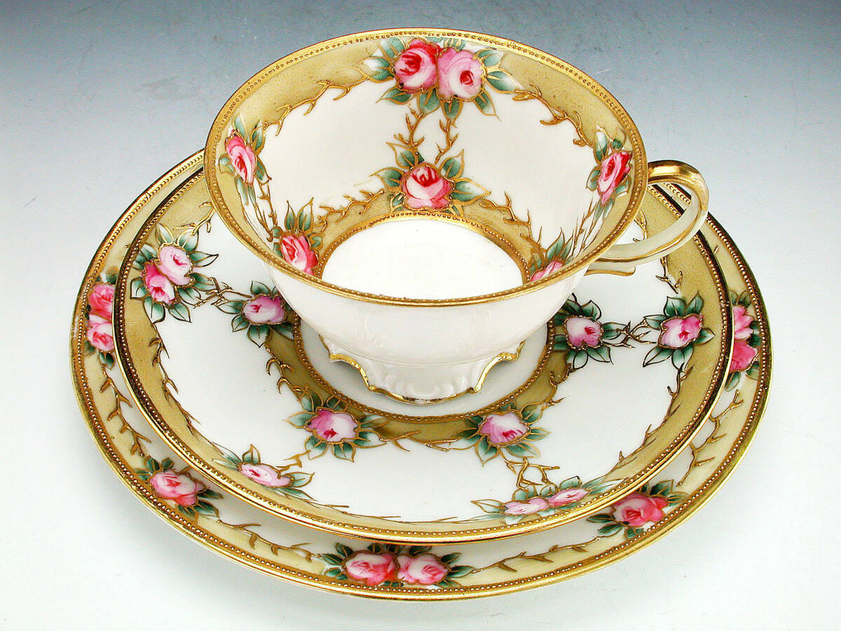 オールドノリタケ銘品!! オールドノリタケ・金盛上蔦薔薇連鎖装飾紋