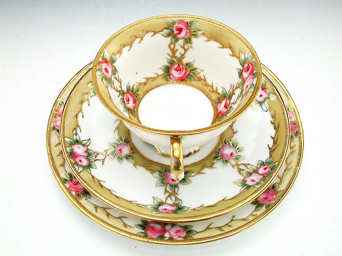 オールドノリタケ銘品!! オールドノリタケ・金盛上蔦薔薇連鎖装飾紋