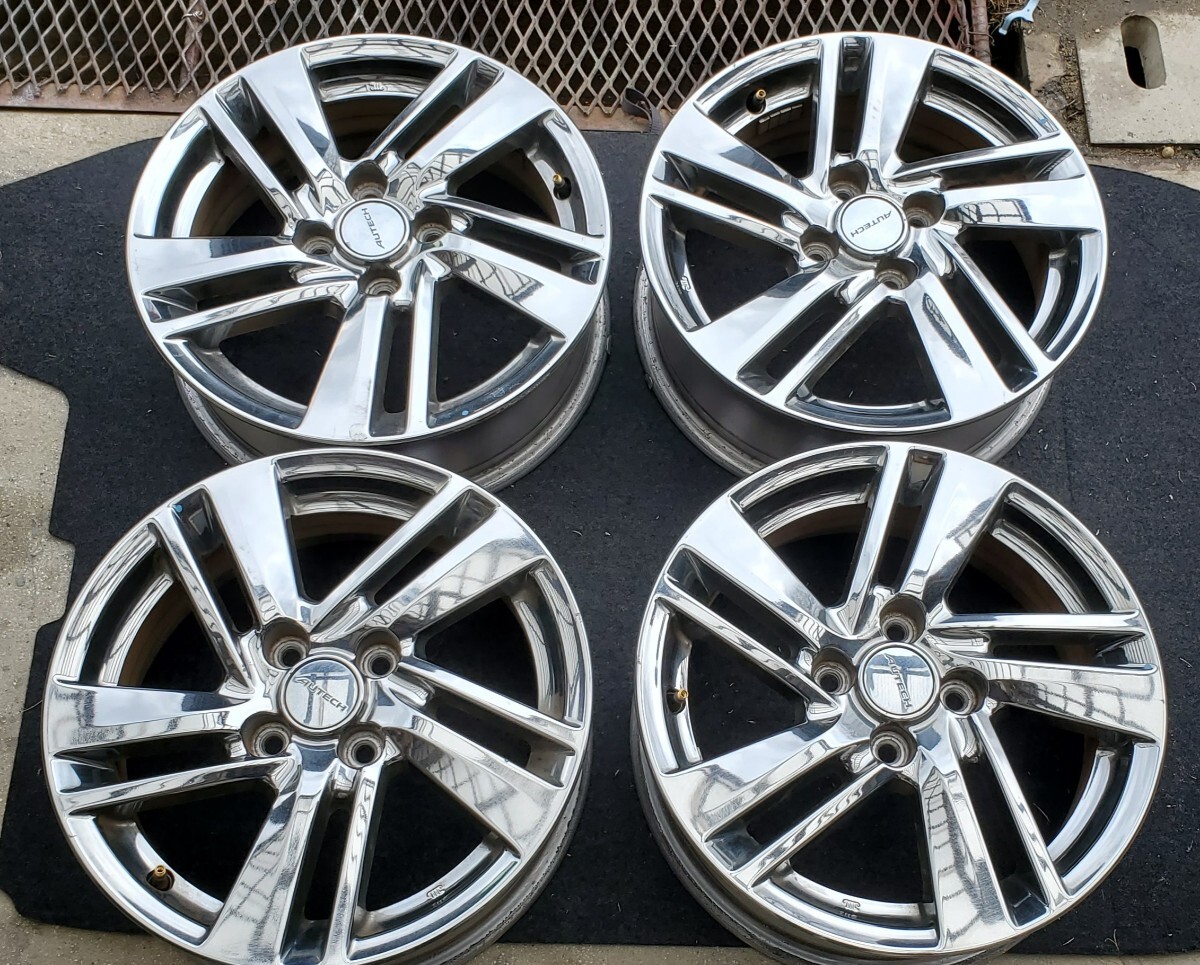 日産　オーテック　15インチ　PCD100　4H　5.5J　+40　アルミホイール4本　メッキ AUTECH PCD100 15インチ 日産E12ノート純正オーテック off+40 ノート純正ホイール