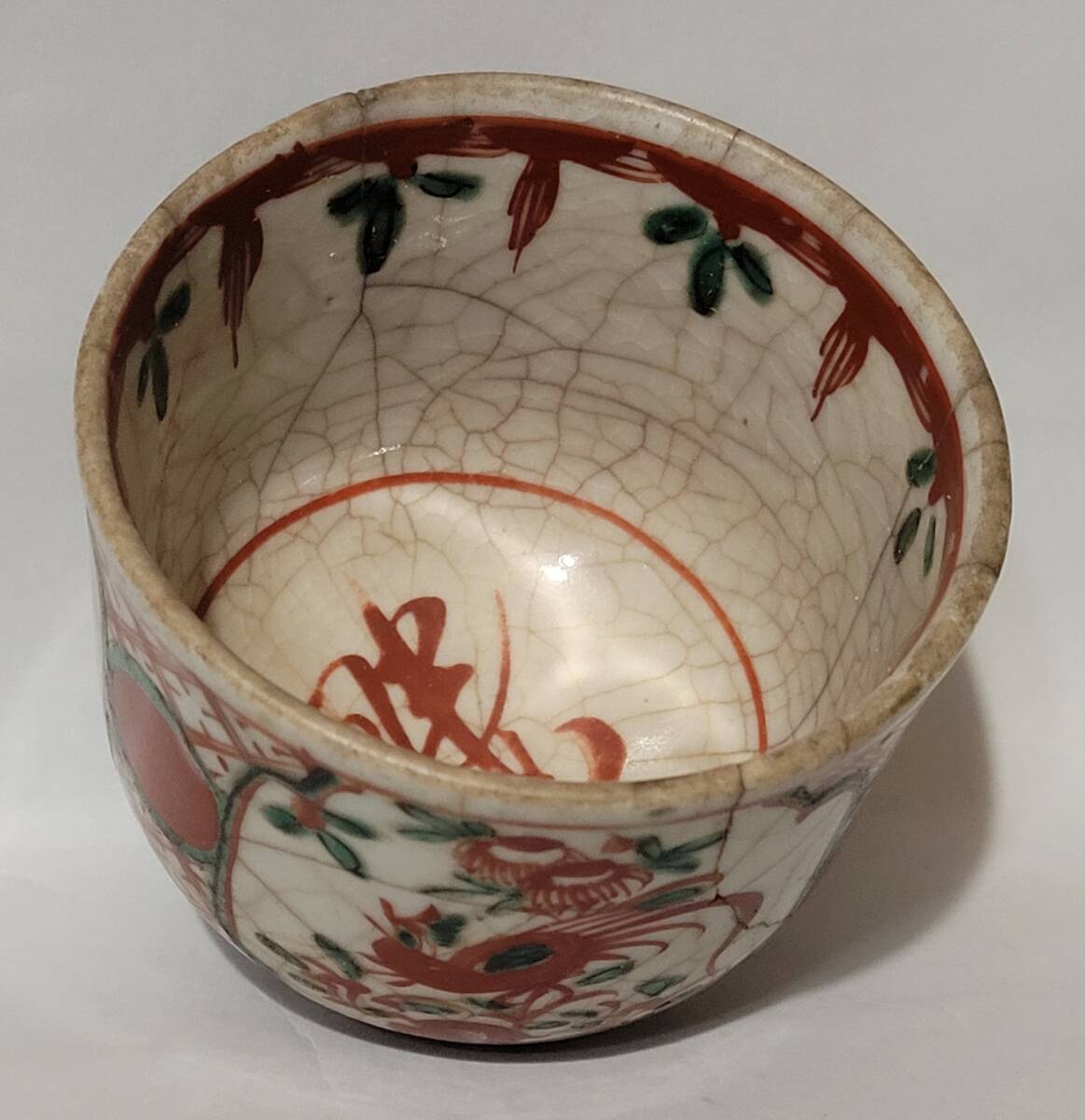 奥田頴川 呉須赤絵 古美術柳 伝 京都名工 火喰鳥に赤玉瓔珞 魁 桃 - 古